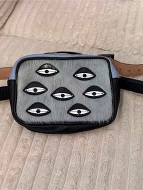 Min & Mon All The Eyes Black and Light Blue Eye-Embellished Belt Bag